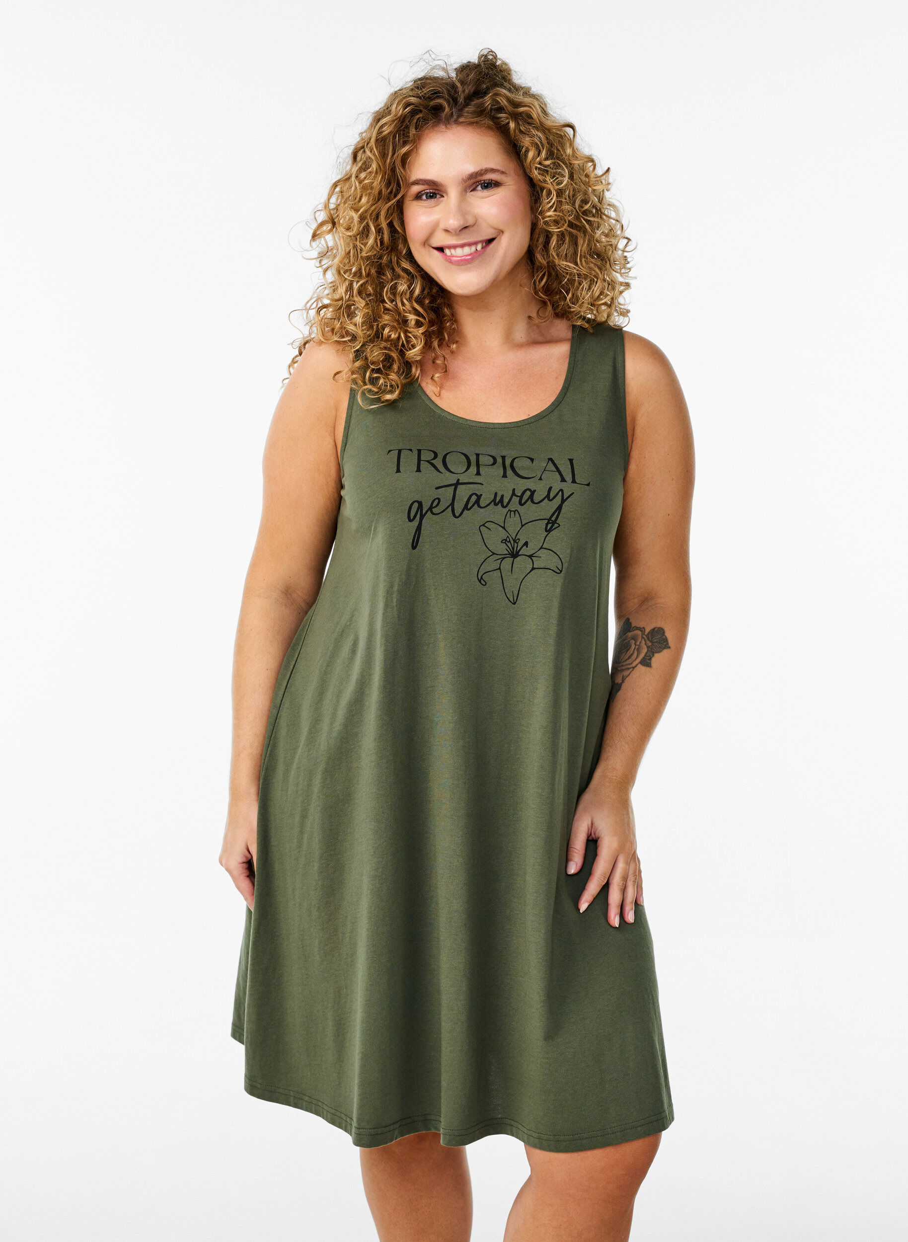 Zizzi Sukienka w ksztalcie litery A, bez rekaw&oacute;w, Zielony, Model image number 0