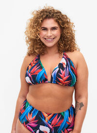 Trójkatny biustonosz bikini z nadrukiem, Bright Leaf, Model
