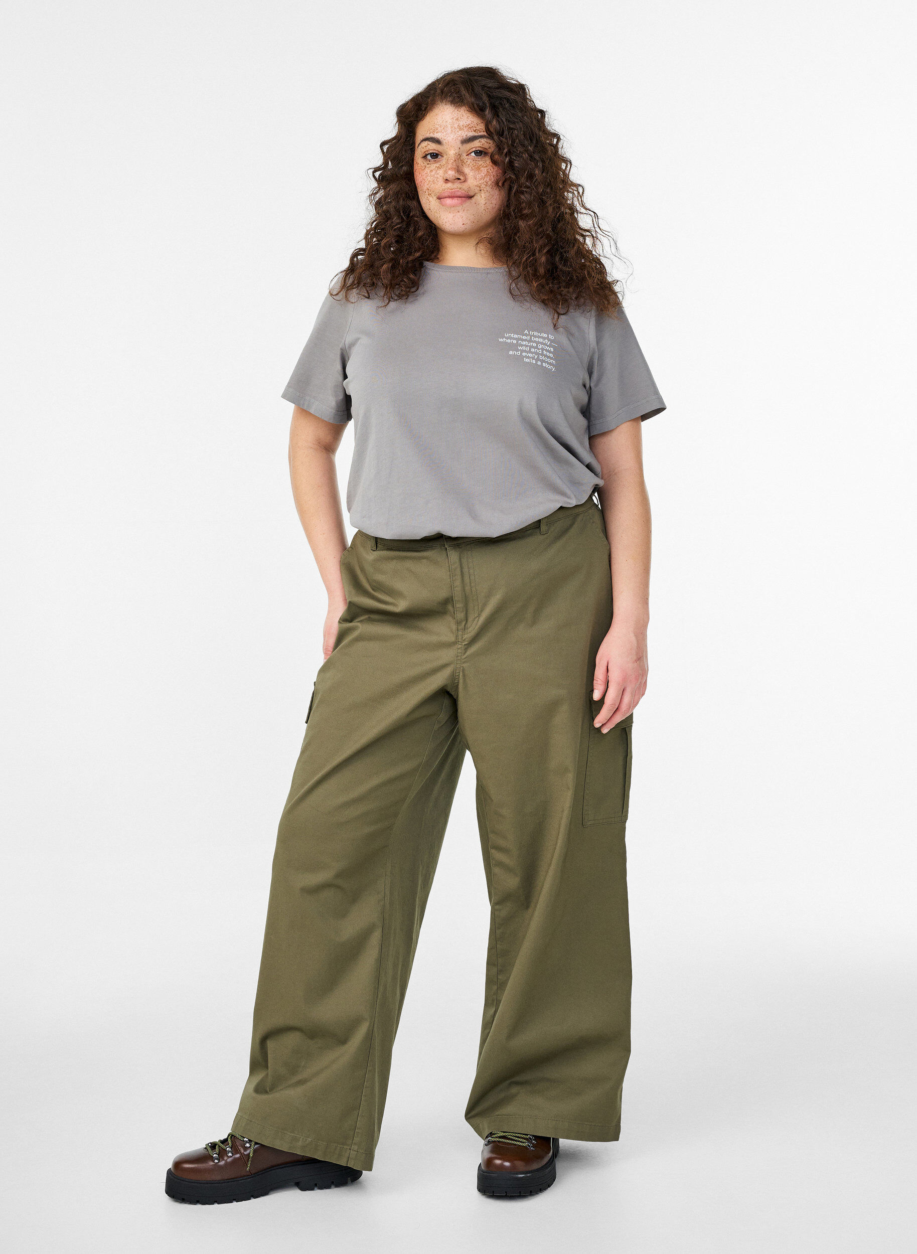 Zizzi Koszulka bawelniana z nadrukiem z przodu i z tylu, Szary, Model image number 1