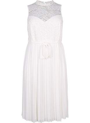 Sukienka bez rekawów z koronka i plisami, Bright White, Packshot image number 0