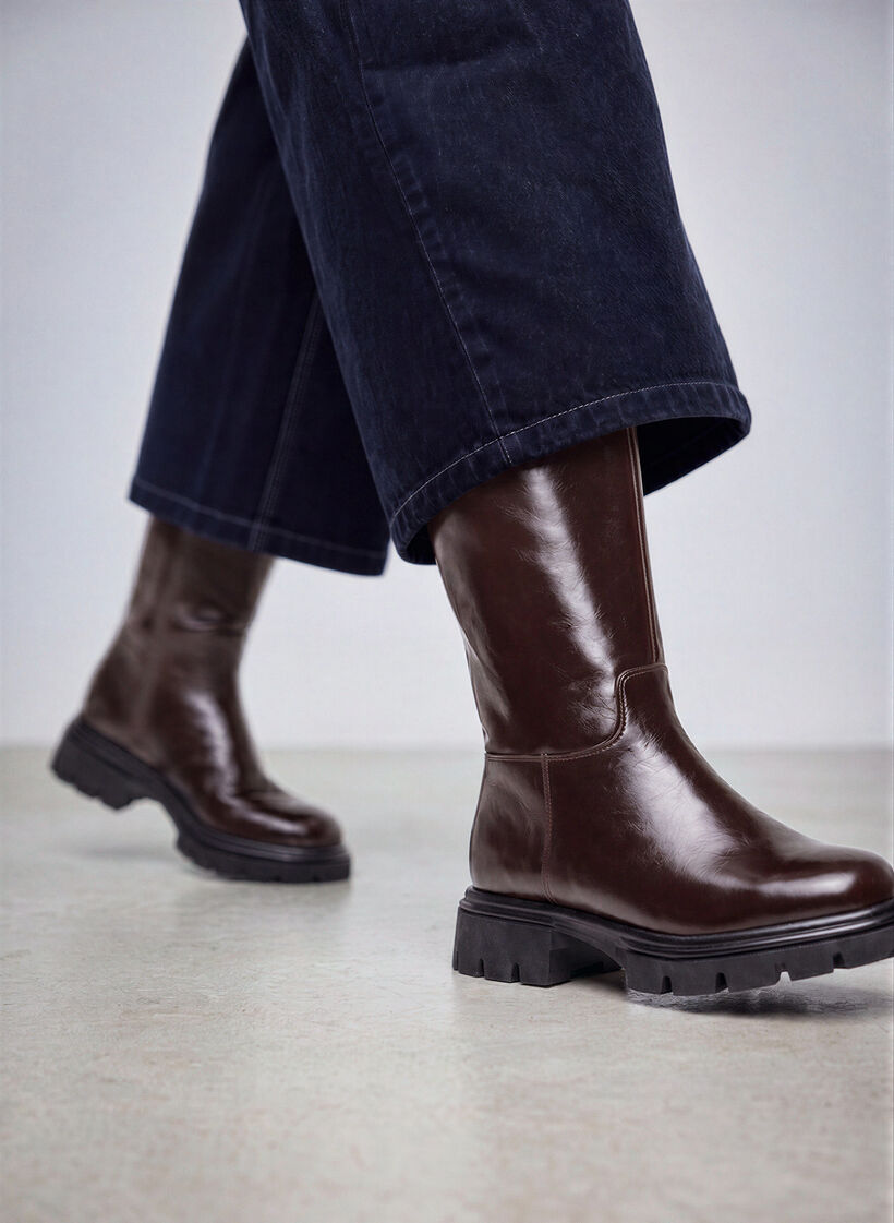 Wysokie buty o lekko spekanej strukturze, Brązowy, Image