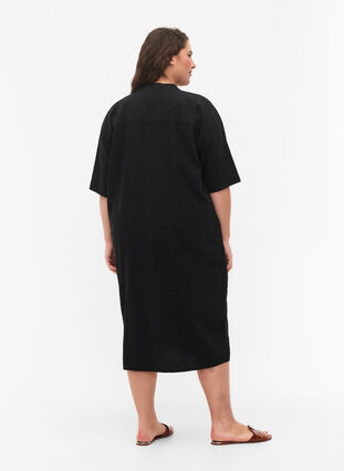 Flash - Bawelniana sukienka midi z krótkim rekawem, Black, Model image number 1