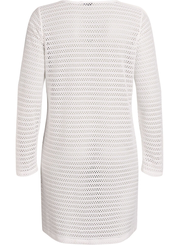 Sukienka plazowa z haftem oczka i dlugim rekawem, Beżowy, Packshot image number 1