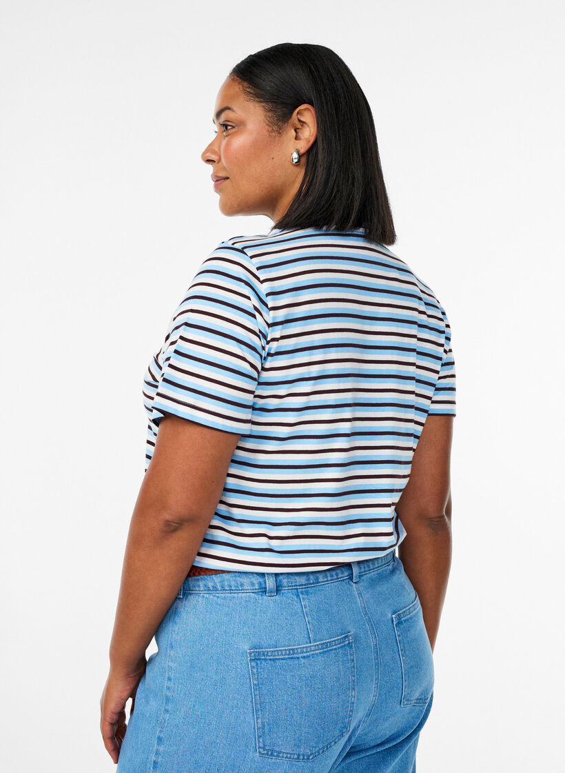 Bawelniana T-shirt w paski, Niebieskie, Model