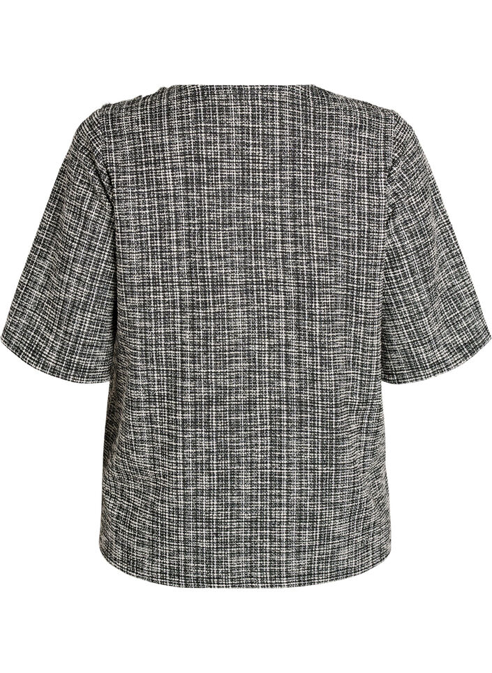 Bluzka z tkaniny z ozdobnym guzikiem, Biały, Packshot image number 1