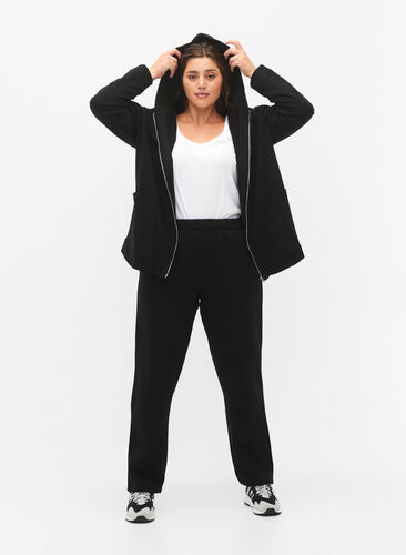 Luzne bawelniane spodnie z kieszeniami, Black, Model image number 0