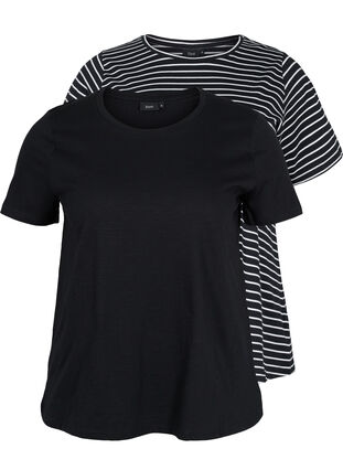 Podstawowa koszulka bawelniana 2-pack, Black/Black Stripe, Packshot image number 0