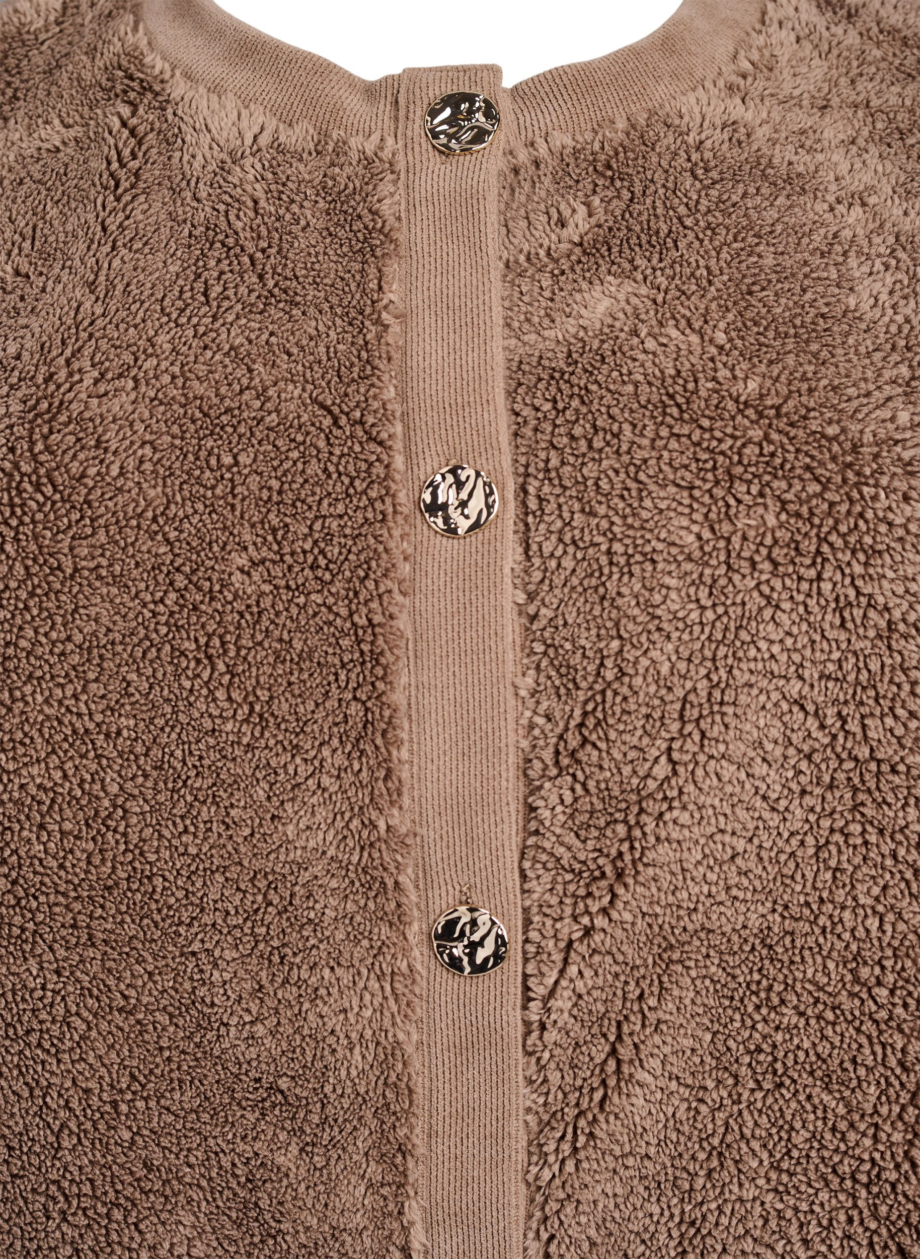 Zizzi Pluszowy kardigan z ozdobnymi guzikami, Brązowy, Packshot image number 2