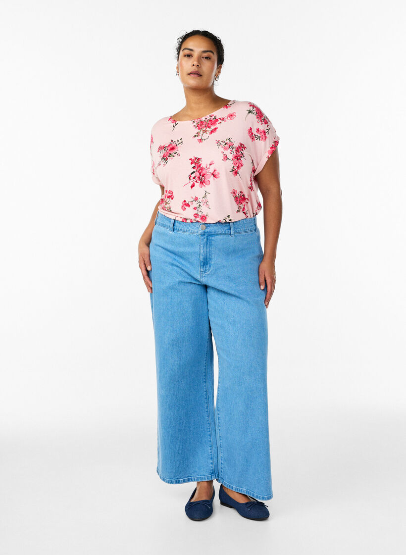 Koszulka z nadrukiem w kwiaty, R&oacute;żowy, Model image number 1