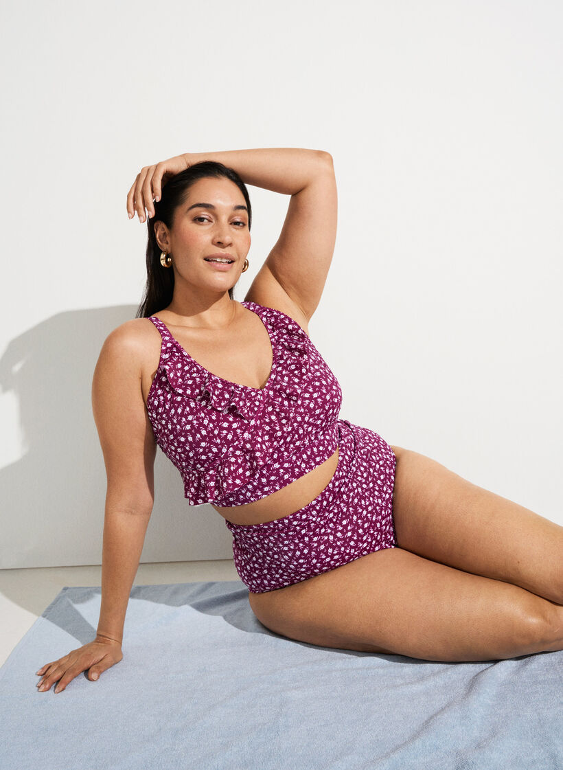 Dól bikini w kwiaty z bardzo wysokim stanem, Czerwony, Image image number 0