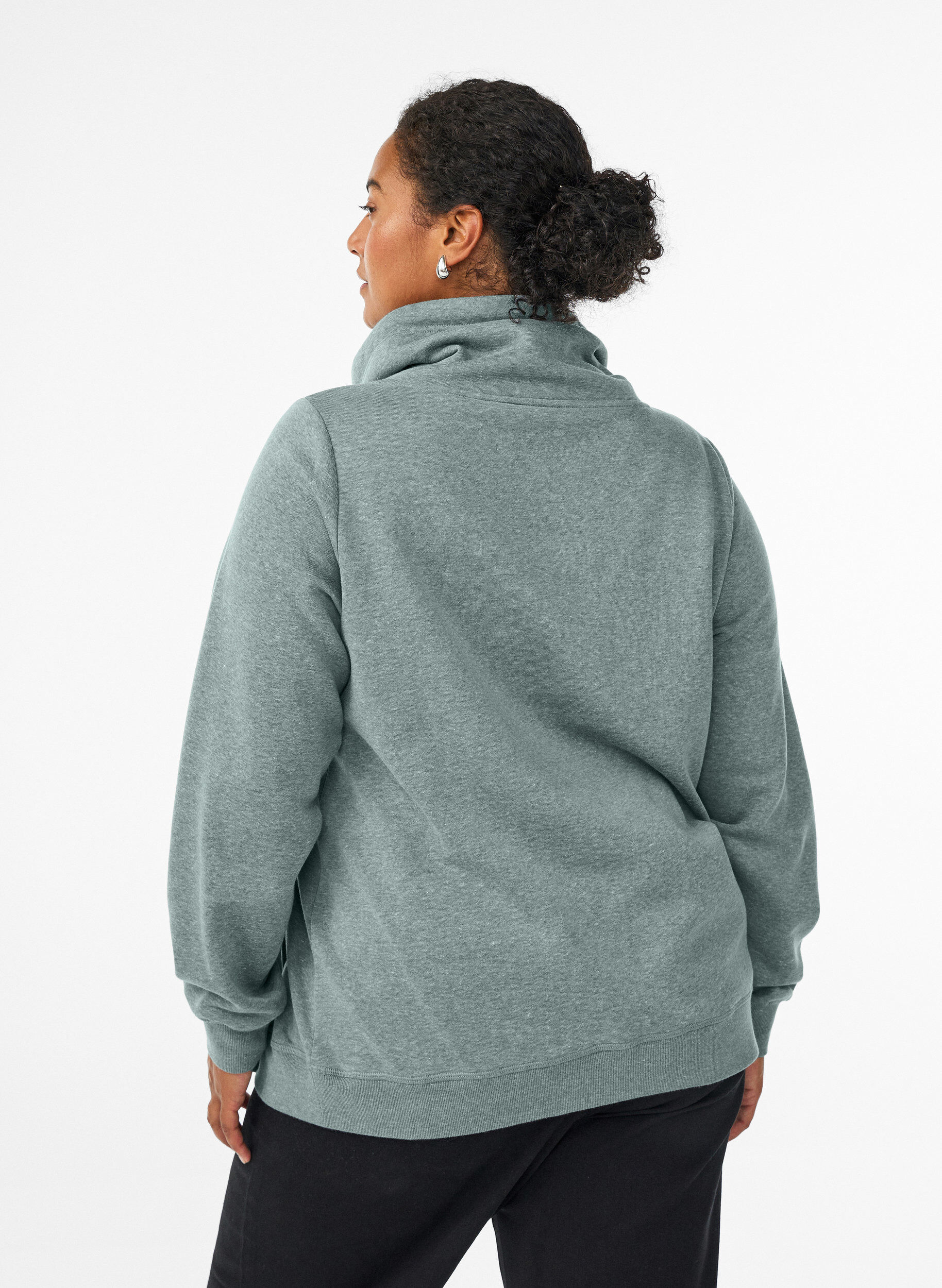 ZizziBluza z wysokim kolnierzem i kieszeniami, Zielony, Model image number 2