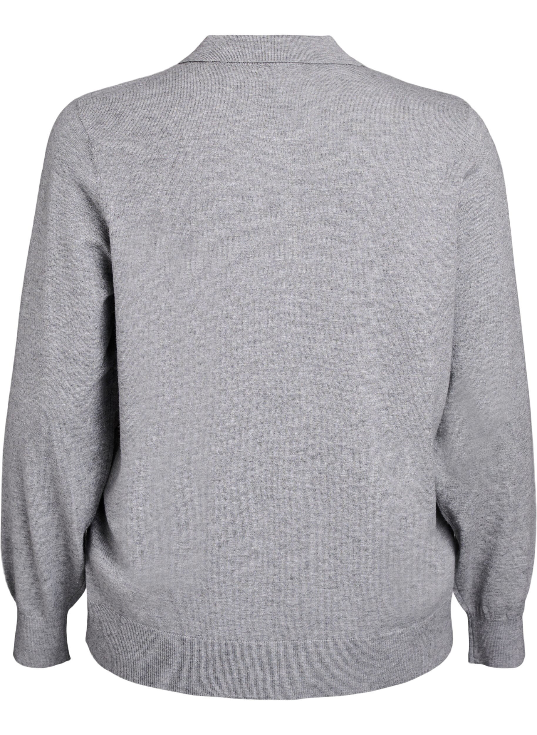 Zizzi Dzianinowa bluzka z kolnierzykiem, Szary, Packshot image number 1