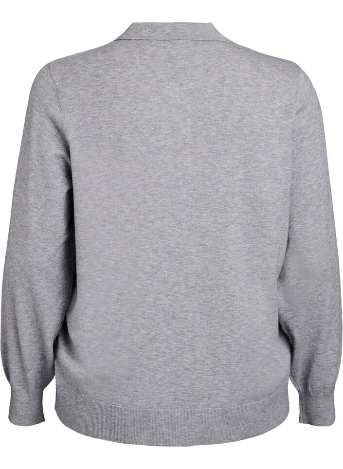 Dzianinowa bluzka z kolnierzykiem, Szary, Packshot image number 1