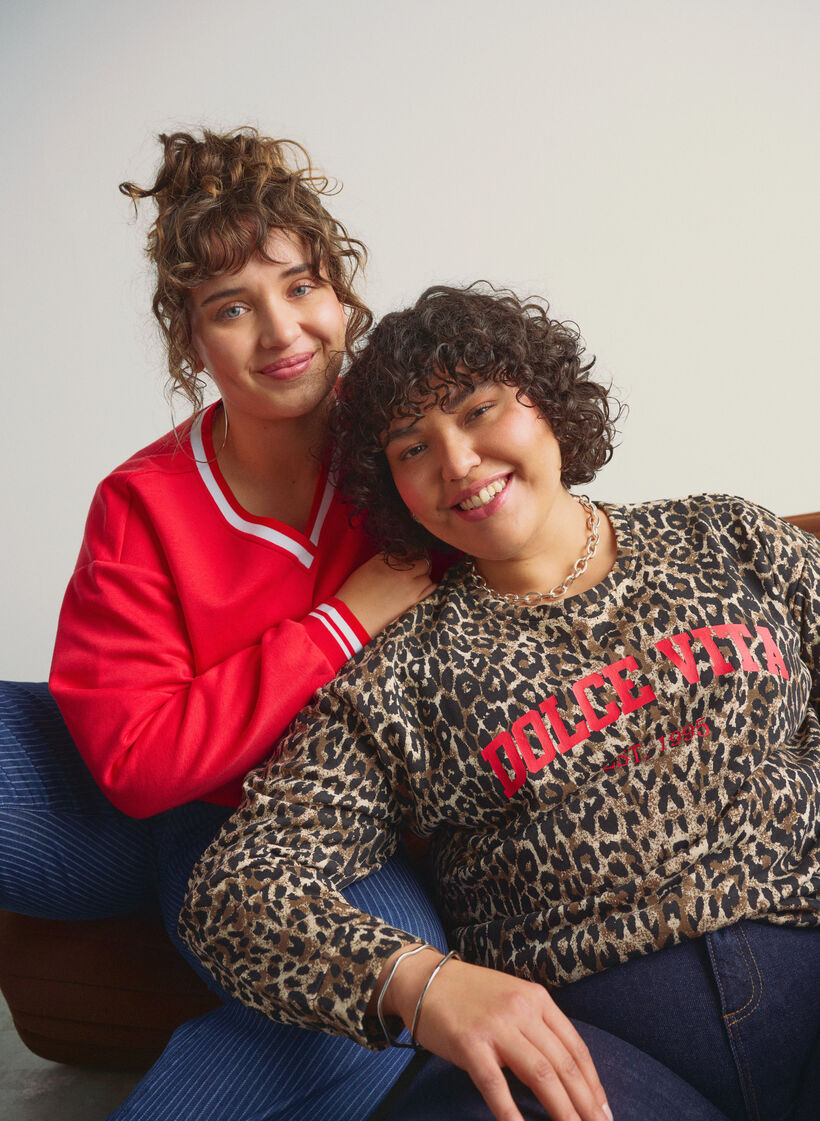 Bluza z nadrukiem w stylu leopard oraz z nadrukiem z haslem, Brązowy, Image image number 0