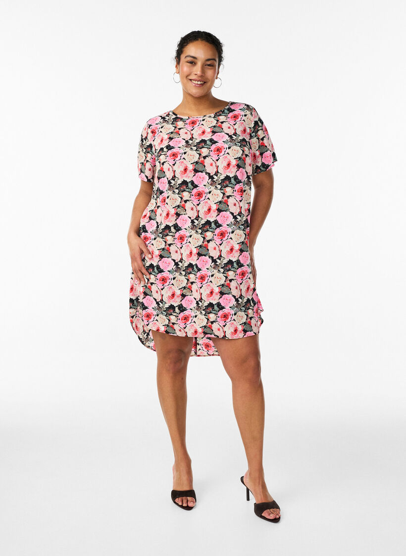 Sukienka-koszulka w stylu broderie anglaise z pasem do wiazania, Czarne, Model image number 1