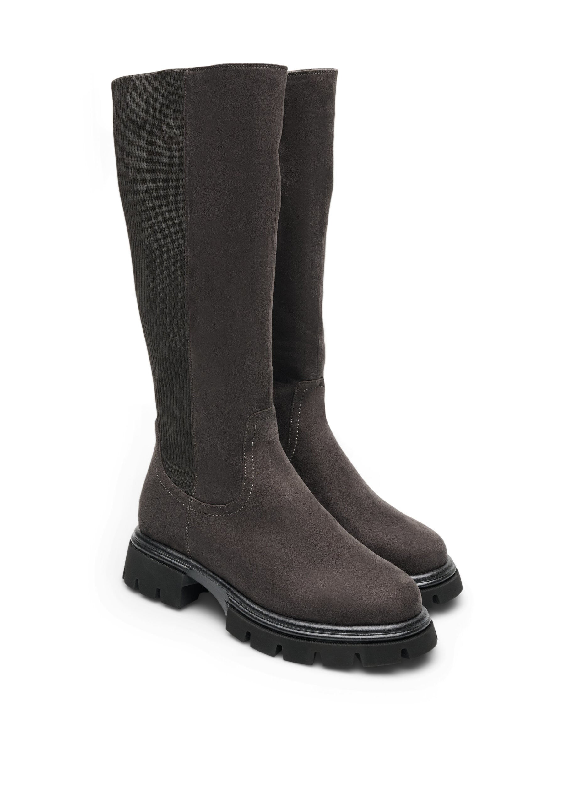 ZizziWysokie buty ze sztucznego zamszu z lam&oacute;wkami z rypsowej dzianiny, Brązowy, Packshot image number 1