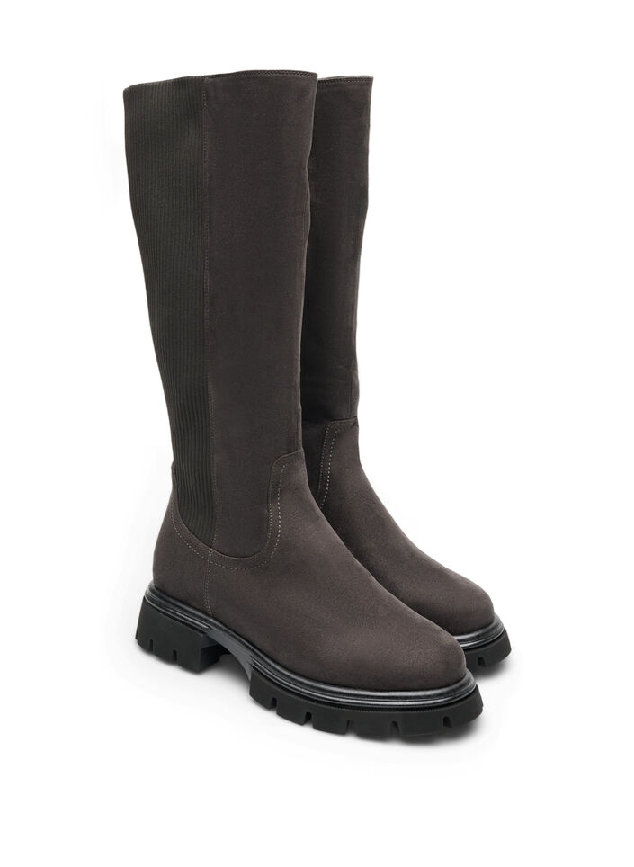 Wysokie buty ze sztucznego zamszu z lam&oacute;wkami z rypsowej dzianiny, Brązowy, Packshot image number 1