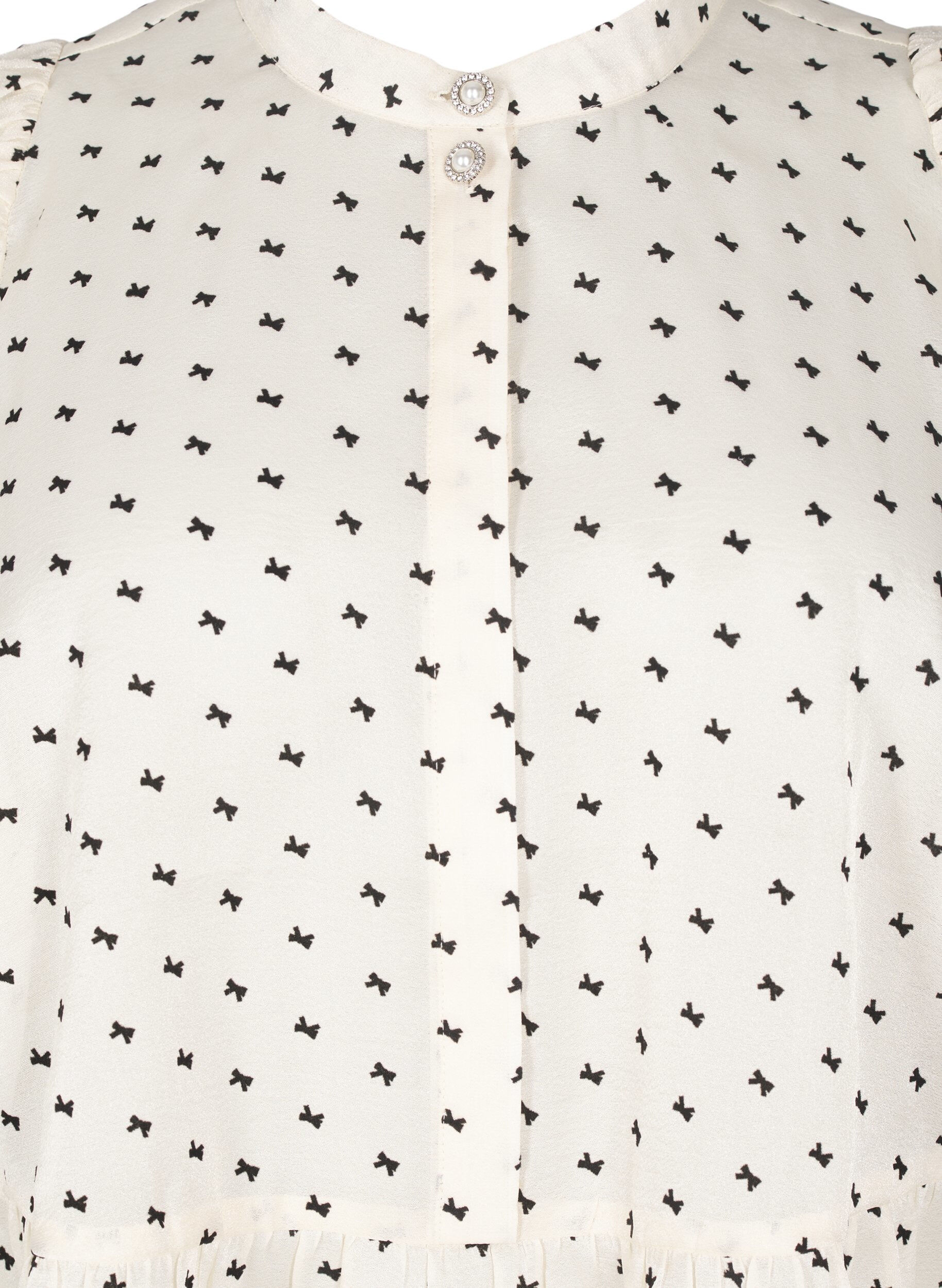 Zizzi Bluzka z baskinka i kokardkami, Ecru w Bow, Packshot image number 2