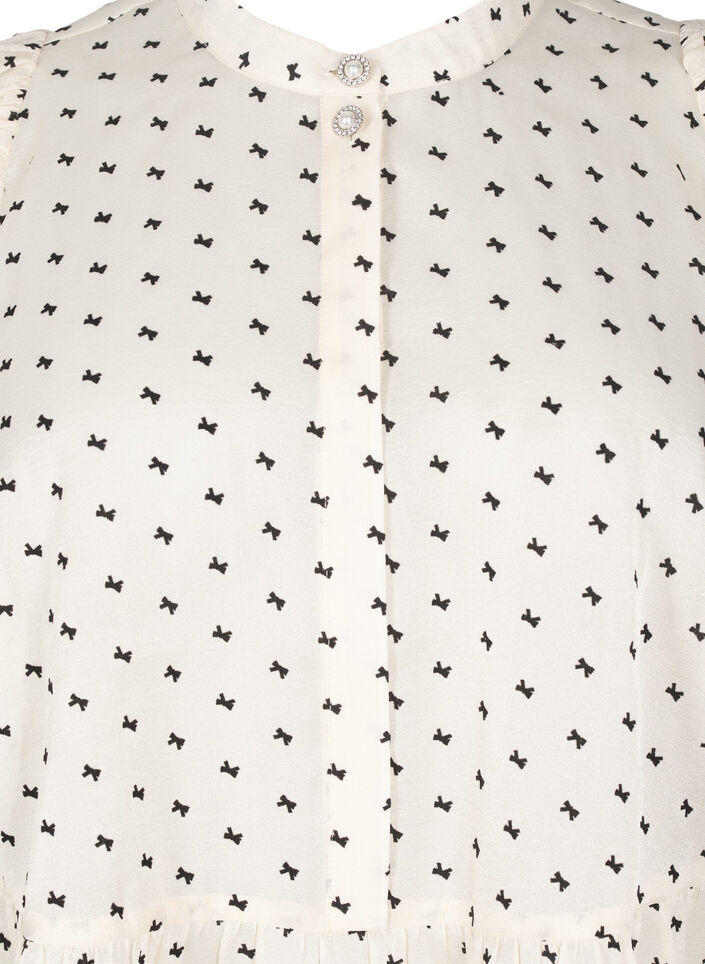 Bluzka z baskinka i kokardkami, Ecru w Bow, Packshot image number 2