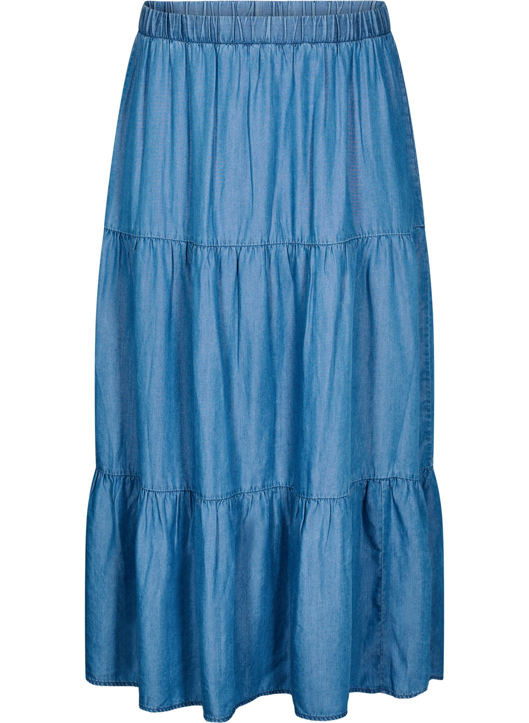 ZizziDzinsowa sp&oacute;dnica maxi z falbankami, Niebieskie, Packshot image number 0