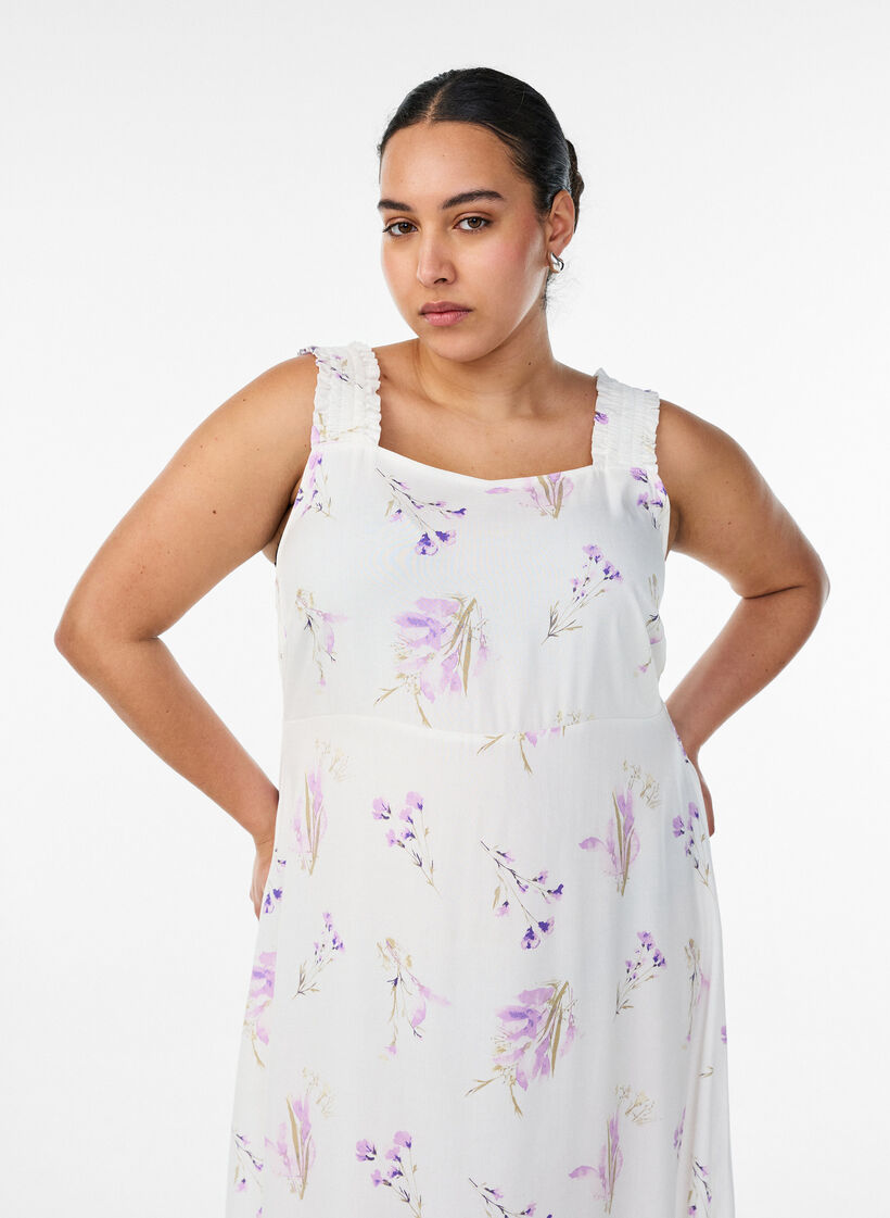 Letnia sukienka na szerokich ramiaczkach, Biały, Model image number 2