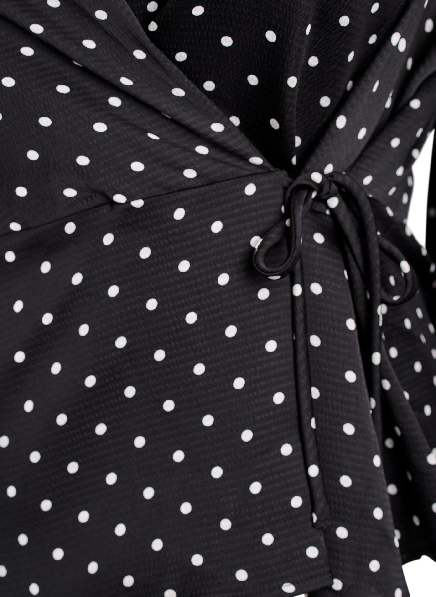 Zizzi Bluzka Polka dot z wiazaniami i 3/4-sleeves, Czarne, Packshot image number 3