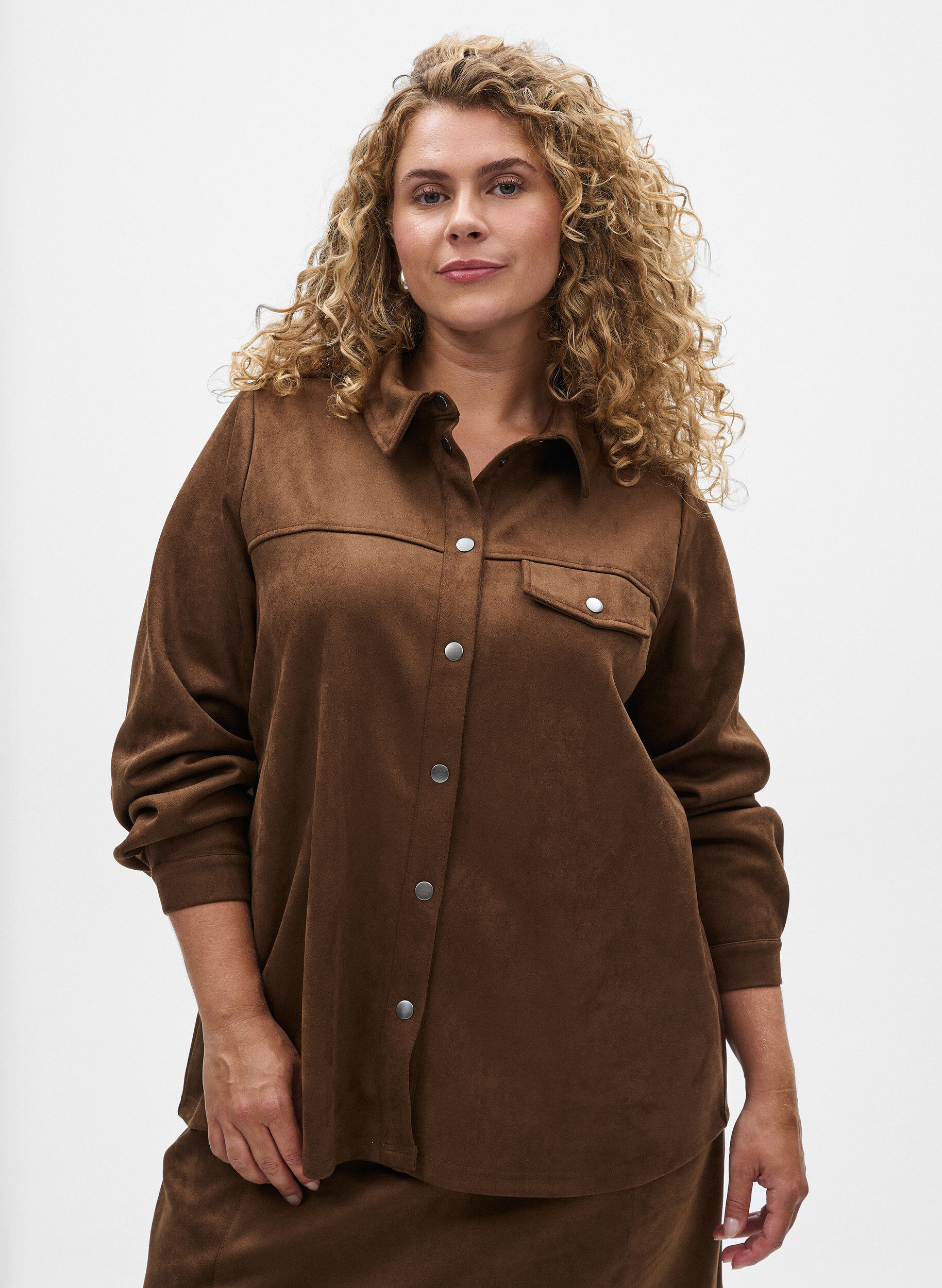 Koszula z imitacji zamszu, Brązowy, Model