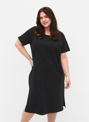 Bawelniana sukienka z krótkimi rekawami, Black, Model image number 0