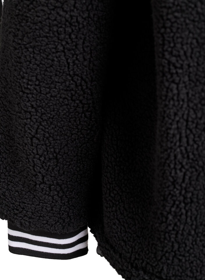 Kurtka polarowa Teddy z ozdobnymi paskami, Czarne, Packshot image number 3