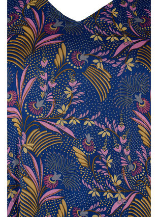 Bluzka w kwiaty z dlugimi rekawami i dekoltem w szpic, Blue w. Pink Leaf, Packshot image number 2