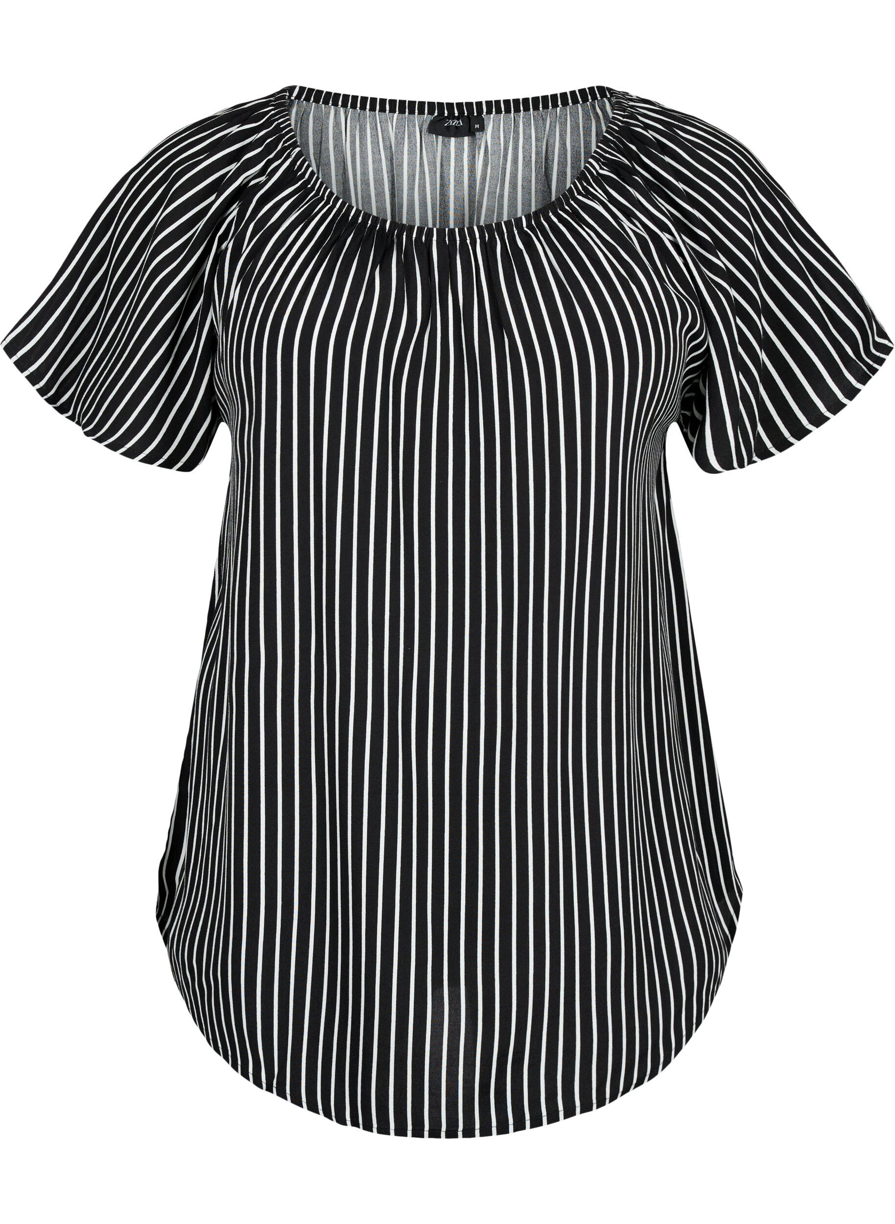 Zizzi Wiskozowa bluzka w paski z kr&oacute;tkimi rekawami, Black/ White Stripe, Packshot image number 0