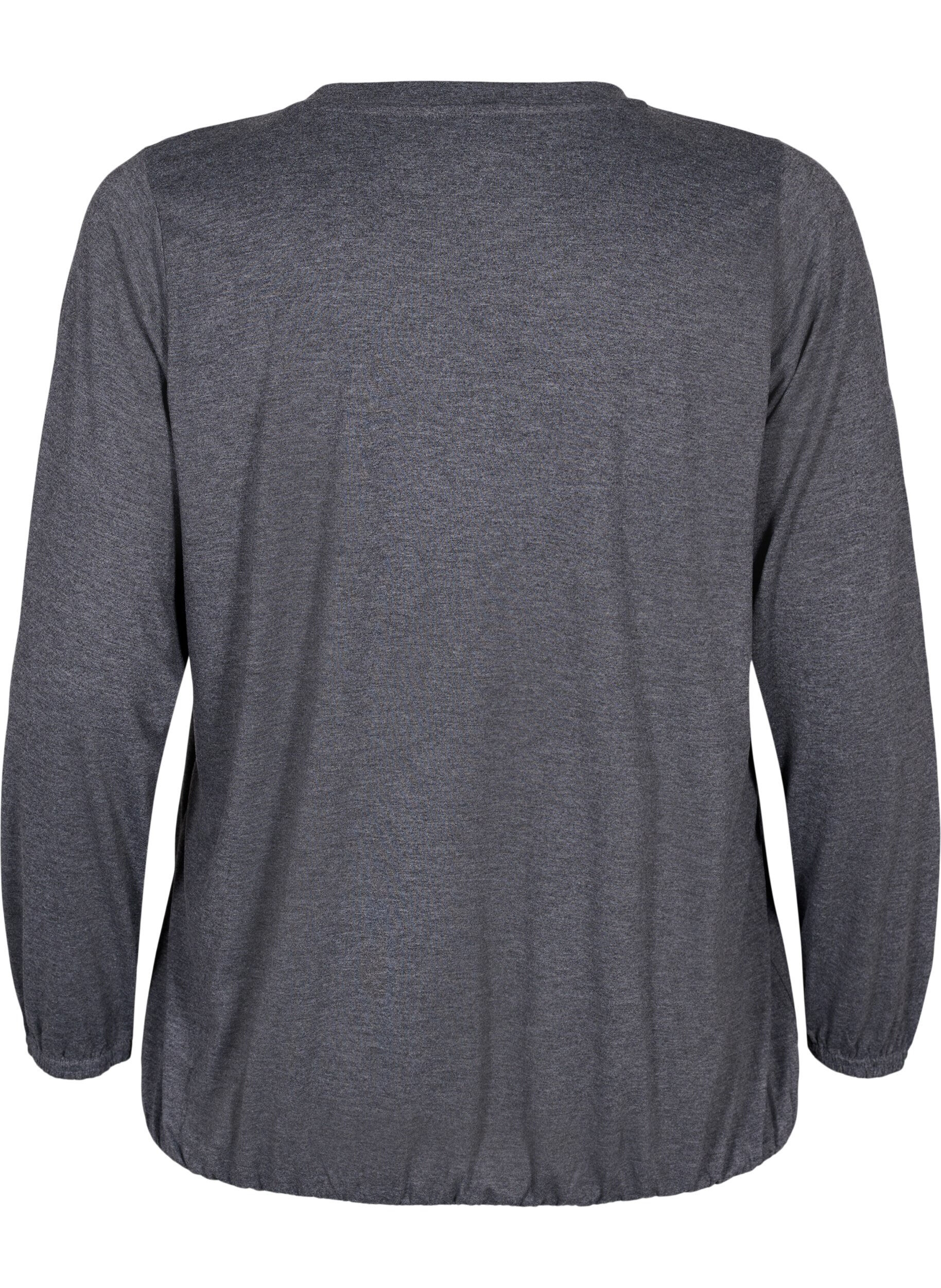 Zizzi Melange top with long sleeves and v cutting, Dark Grey Melange, Packshot image number 1