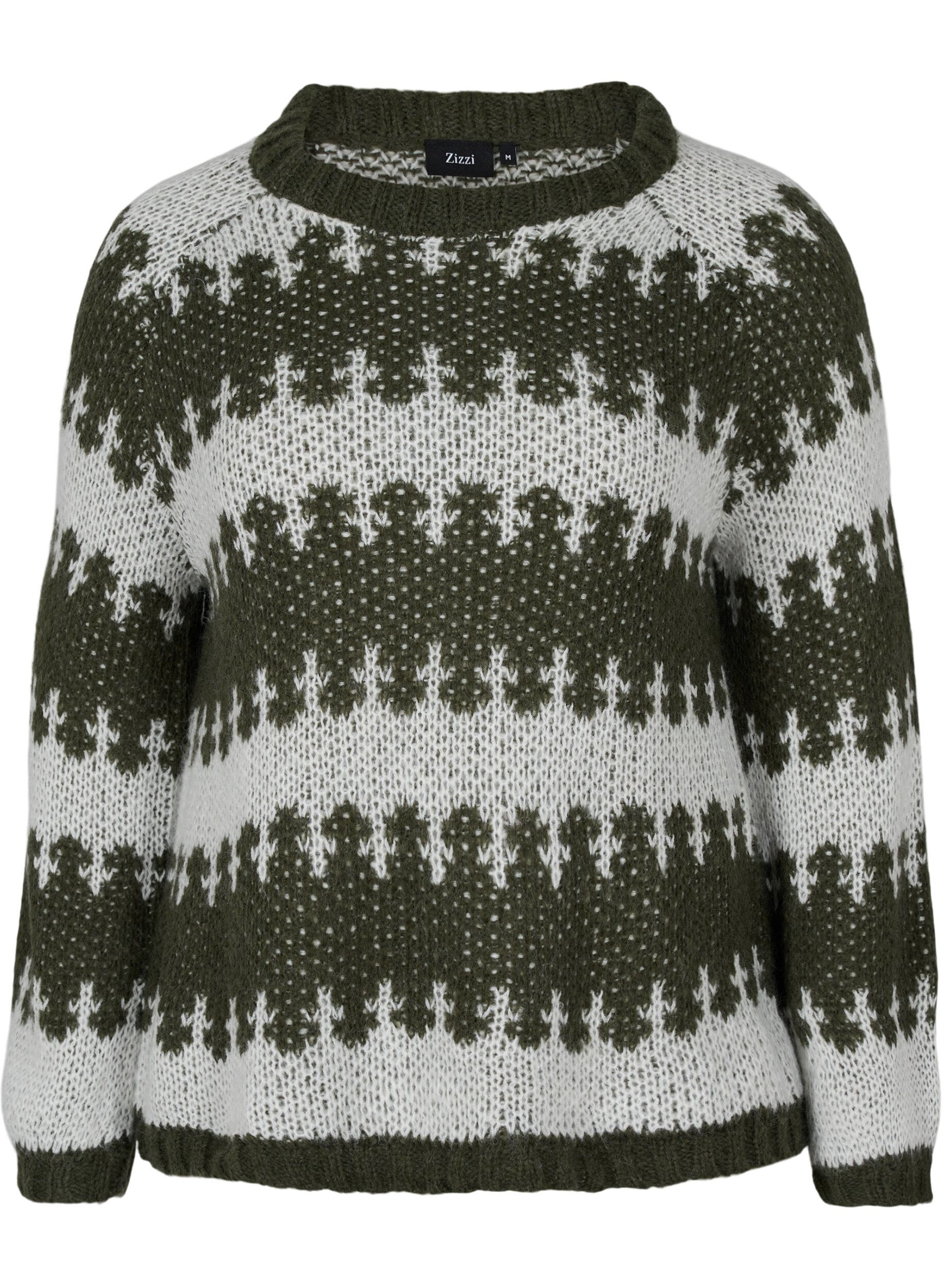 Zizzi Patterned knitted jumper, Forest Night Comb, Packshot image number 0