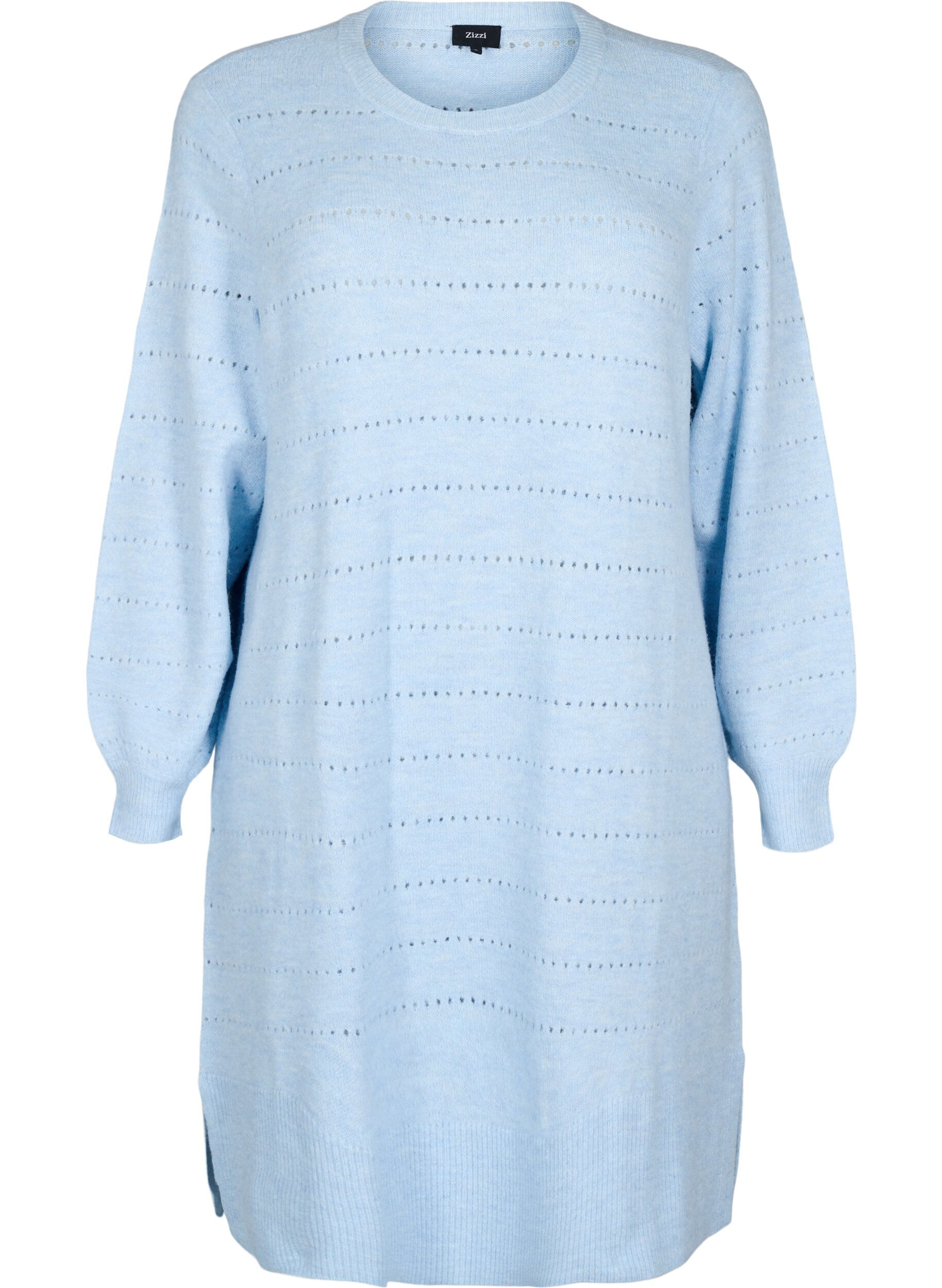 Zizzi Dzianinowa sukienka z rozcieciami i koronkowym wzorem, Cashmere Blue Mel., Packshot image number 0