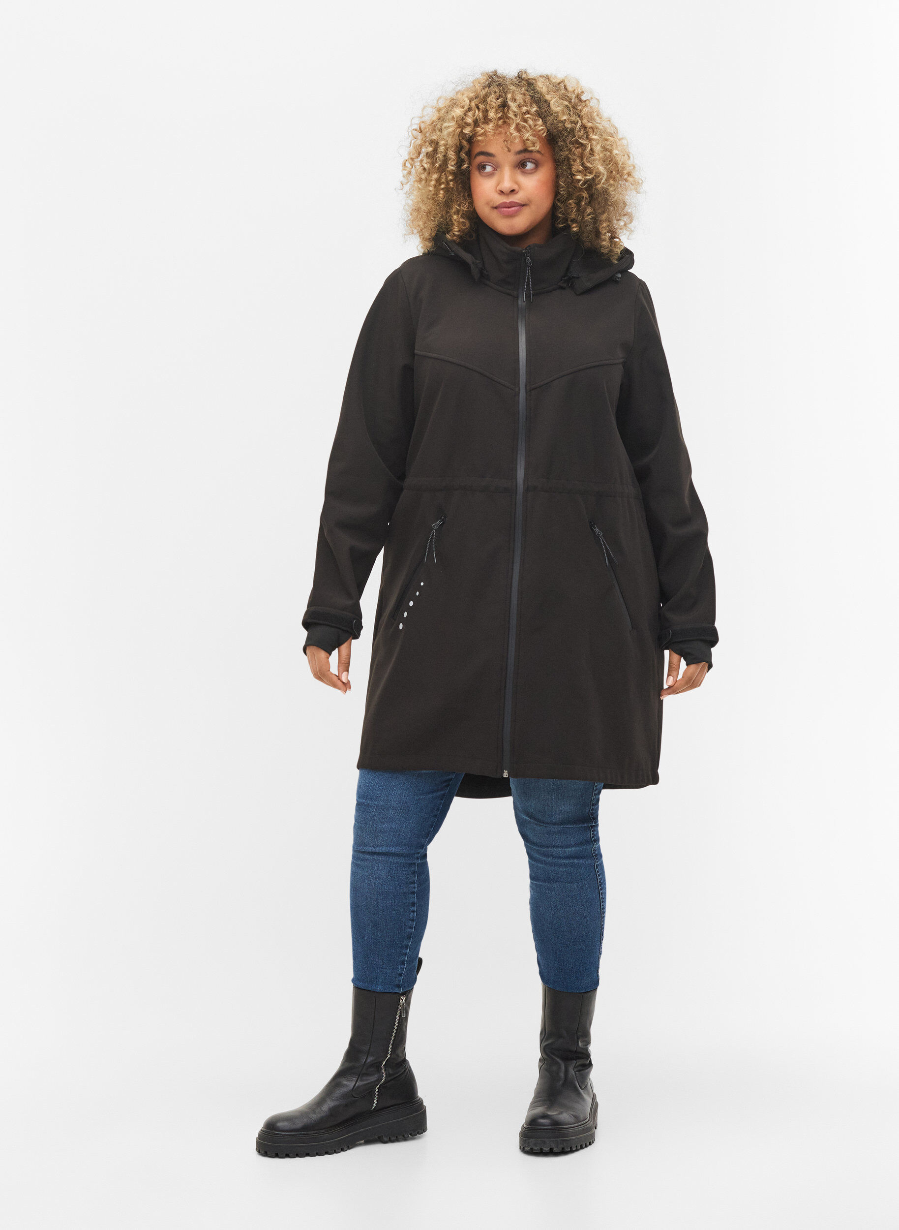 Zizzi Softshell jacket with fleece, Black Solid, Model image number 3