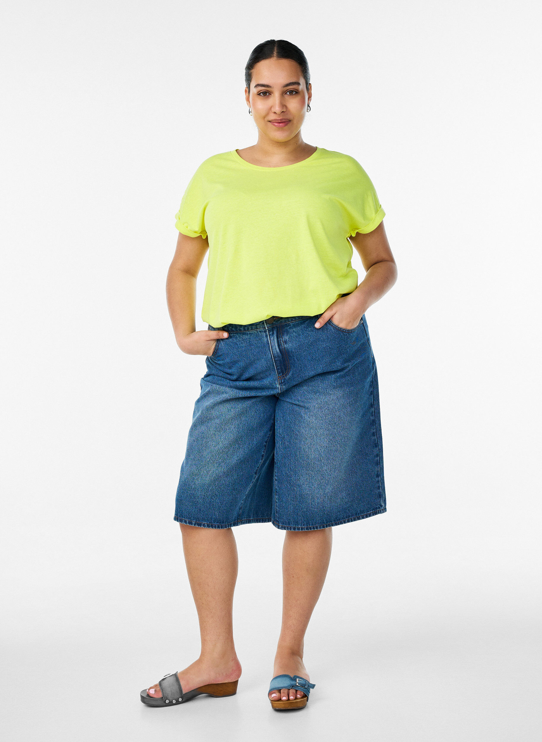 Zizzi Bawelniant T-shirt w neonowym kolorze, Ż&oacute;łty, Model image number 1