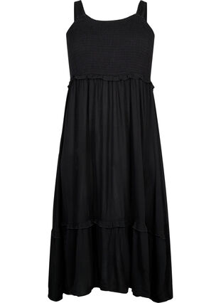 Wiskozowa sukienka midi z marszczeniem, Black, Packshot image number 0