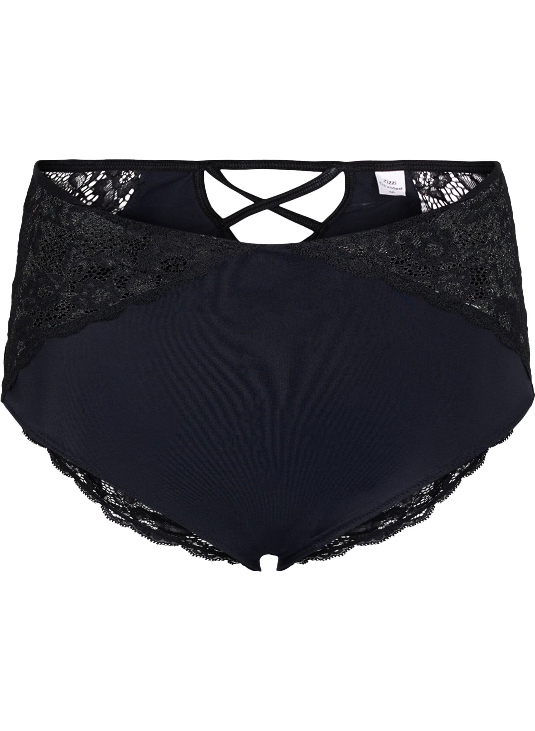 Zizzi High-waisted underwear with lace, Black, Packshot image number 0