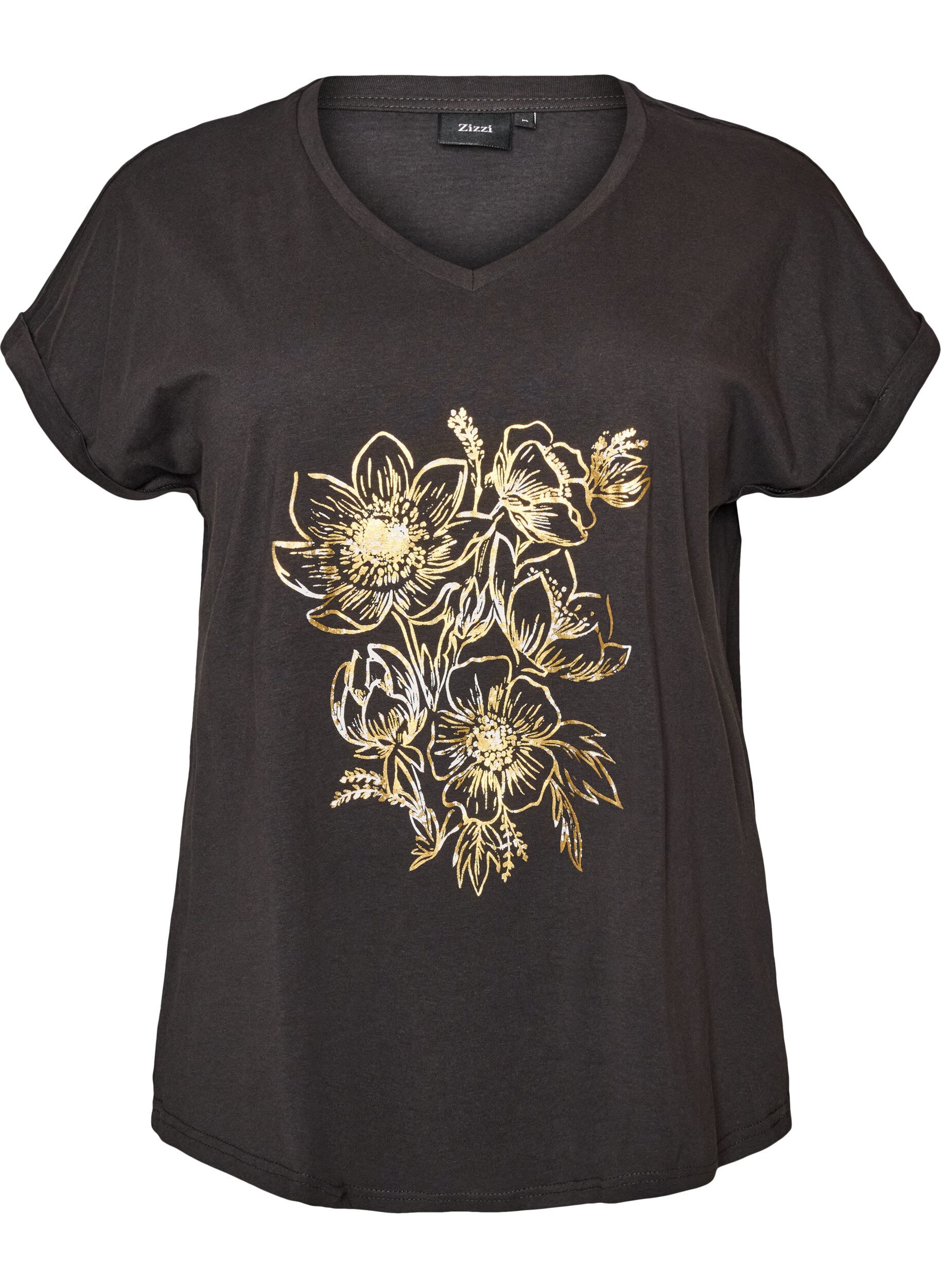 ZizziBawelniany T-shirt z nadrukiem ze zlotej folii, Ciemnoszary, Packshot image number 0