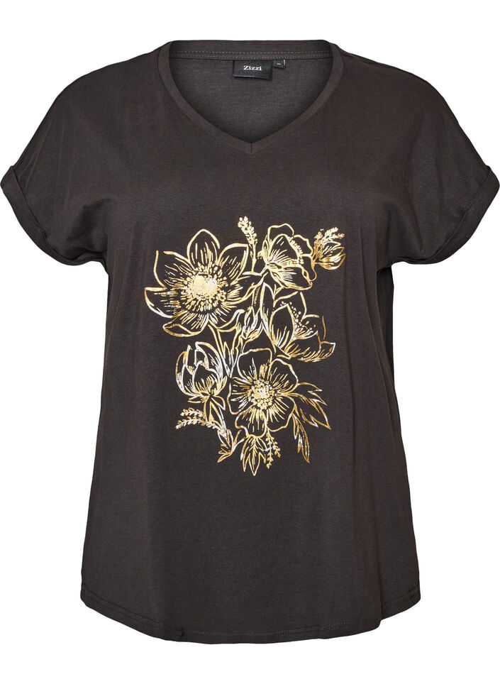 Bawelniany T-shirt z nadrukiem ze zlotej folii, Ciemnoszary, Packshot image number 0