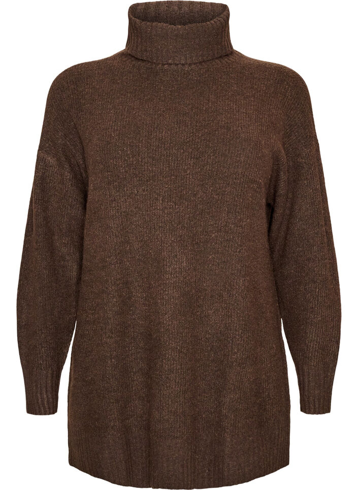 Sweter o luznym splocie z golfem, Brązowy, Packshot image number 0