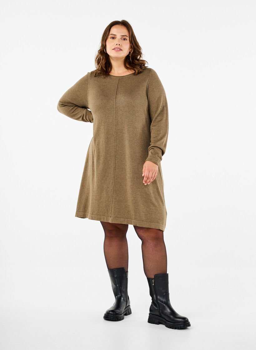 Dzianinowa sukienka z mieszanki bawelny i wiskozy, Zielony, Model image number 1