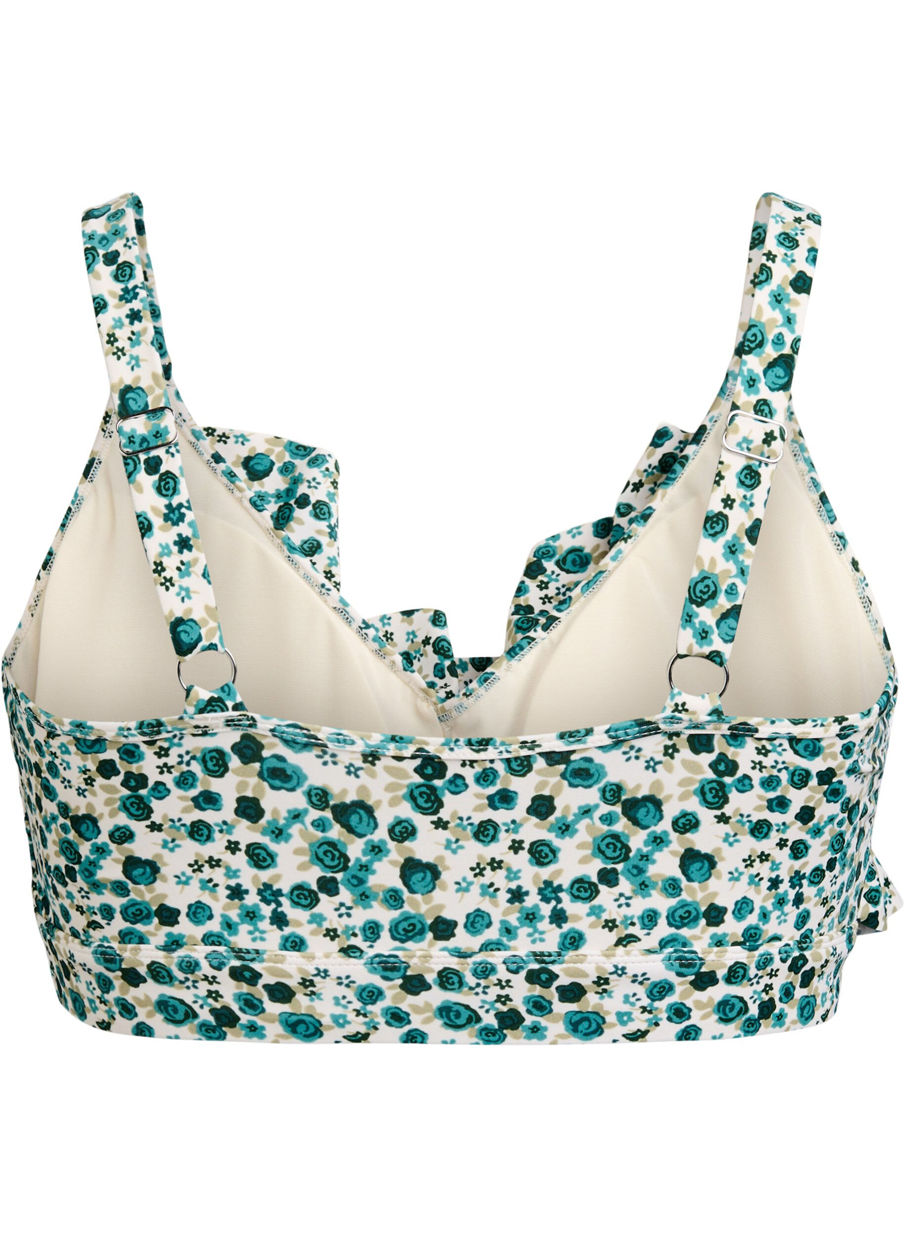 ZizziKwiatowy stanik bikini z falbankami, Zielony, Packshot image number 1