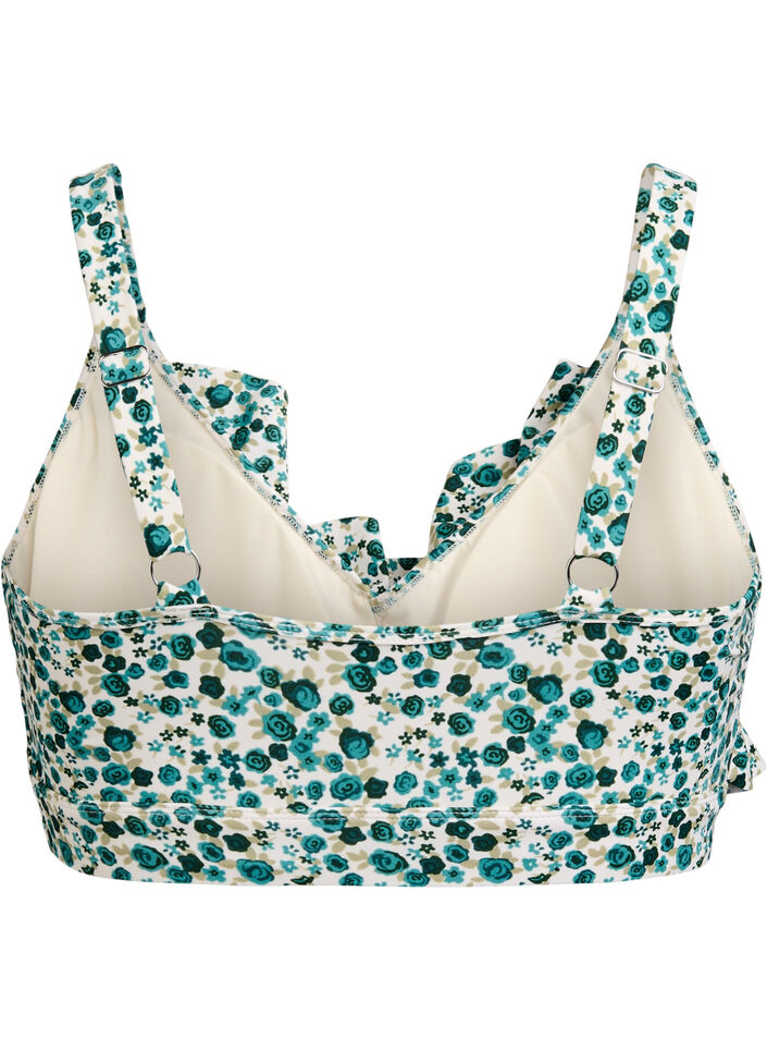 Kwiatowy stanik bikini z falbankami, Zielony, Packshot image number 1
