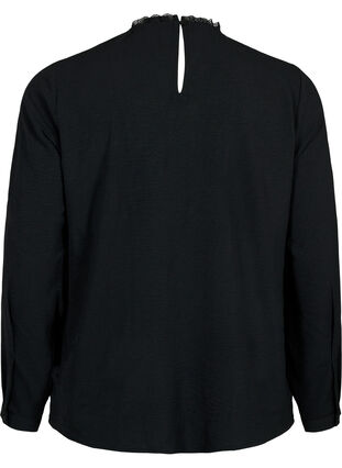 Bluzka z dlugim rekawem i koronkowymi detalami, Black, Packshot image number 1