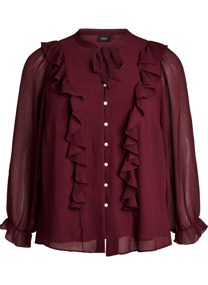 Lekka bluzka z falbankami i wiazaniami, Czerwony, Packshot image number 0