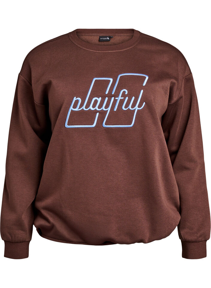 Bluza z wyszywanym tekstem, Brązowy, Packshot image number 0
