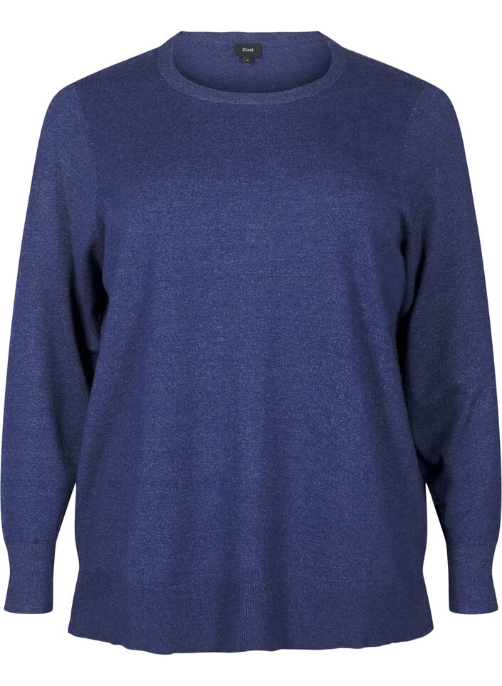 Dzianinowa bluzka z dlugim rekawem i rozcieciem, Niebieskie, Packshot image number 0