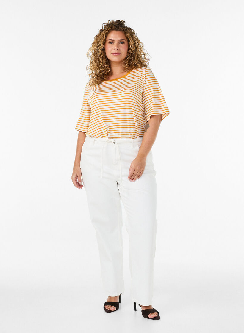 Koszulka z TENCEL&trade; Lyocell i paskami, Ż&oacute;łty, Model image number 1