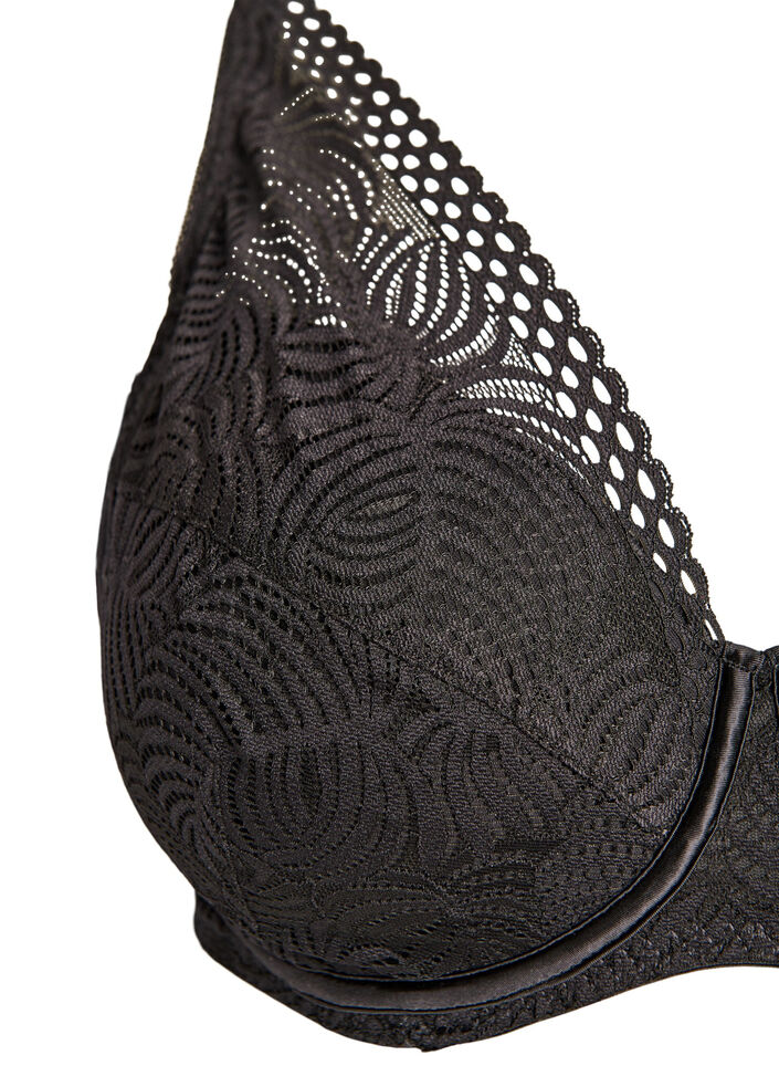 Koronkowy biustonosz z usztywnianymi miseczkami, Czarne, Packshot image number 2